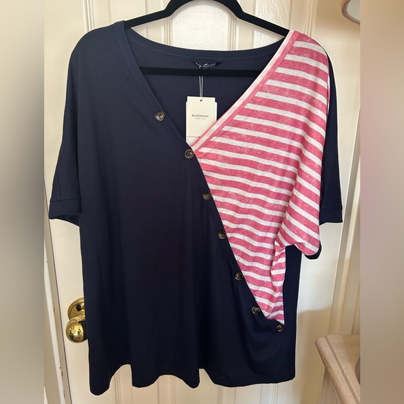 Flag Striped Red White Blue Short Dolman Sleeve Flag Day T-Shirt Size 14-16 NWT - Picture 5 of 6